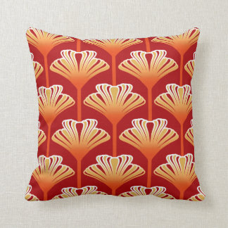 Coussin Lis d'art déco, orange de mandarine et or