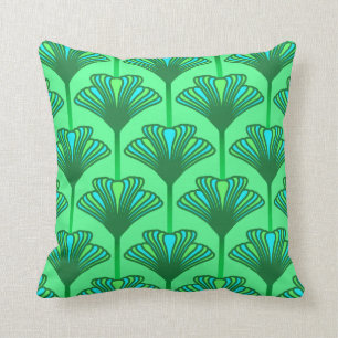 Coussin Lis d'art déco, vert de jade et turquoise