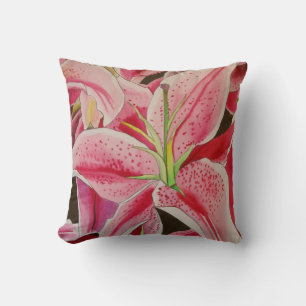 Coussin lis floral rose stargazer