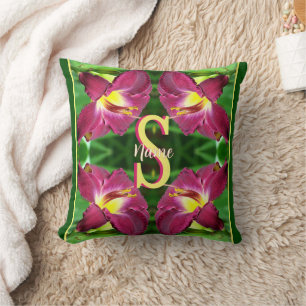 Coussin Lis journéraie personnalisée avec monogramme initi