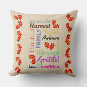 Coussin Liste de mots de Thanksgiving 20"x20"
