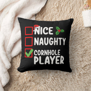 Coussin Liste de Noël de joueur de cornhole gentil vilain