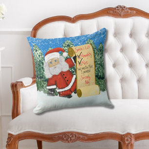 Coussin Liste personnalisée de Noël Naughty Nice Père Noël