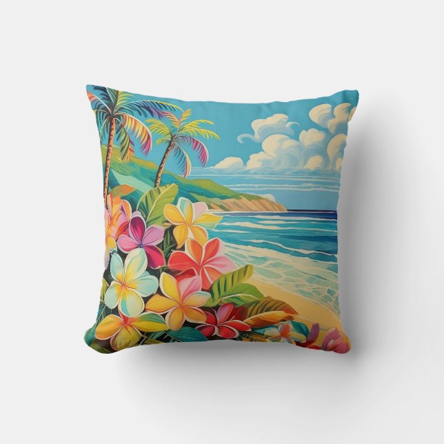 Coussin lithographe vintage art tropical (Recto)