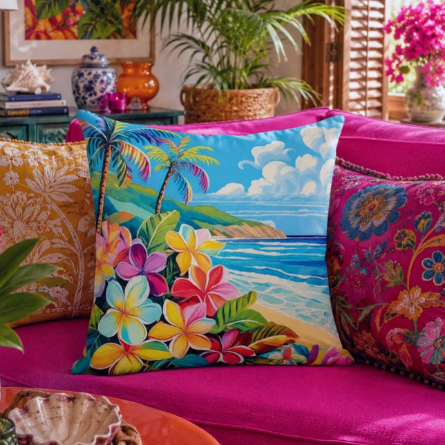 Coussin Lithographie vintage d'art tropical (Créateur téléchargé)