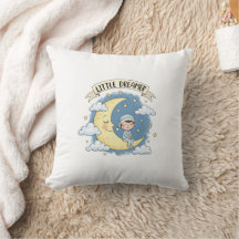 Little Dreamer Sleeping on Moon - Throw pillow