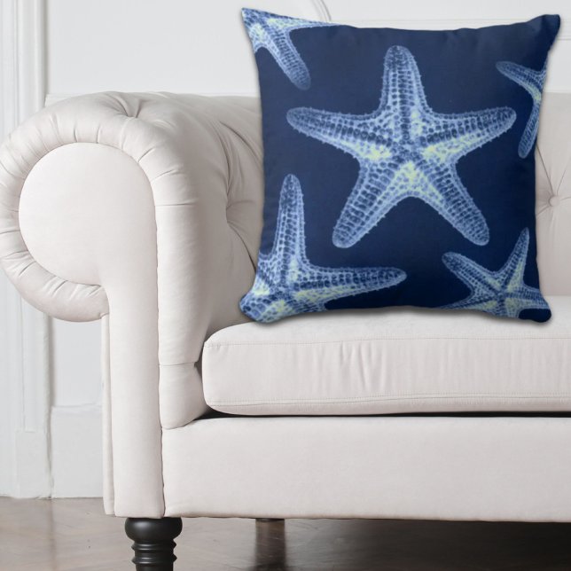 Coussin littoral chic plage rustique nautique bleu étoile (coastal chic beach rustic nautical blue starfish throw pillow)