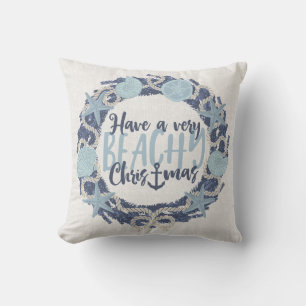 Coussin Littoral de Noël Tropical Sea Shell Wreath -Bleu