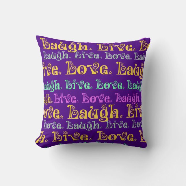 Coussin Live Laugh Love Encourageant les mots Purple Girly (Recto)