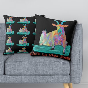 Coussin Livin La Vida Goata Drôle Scène de chèvre