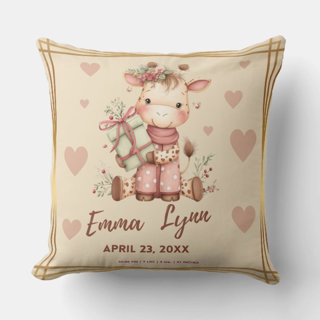Coussin Livraison spéciale Noël girafe Fête Prénatale (Recto)
