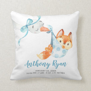 Coussin Livraison spéciale Stork Fox Baby Stats de naissan