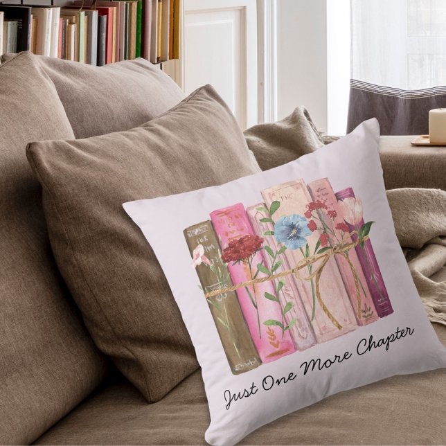 Coussin Livre Aquarelle Fleur Rose Violet Citation Lecture (In situ)