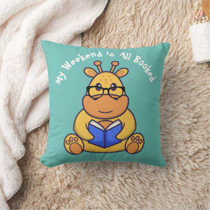 Coussin Livre de lecture de girafe drôle customisé Cute
