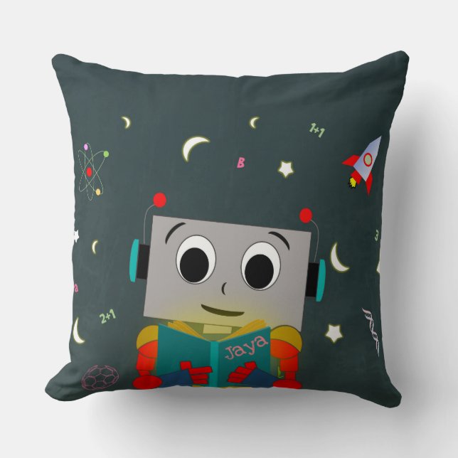 Coussin Livre De Lecture Robot Fun Avec Nom Personnalisé (Recto)