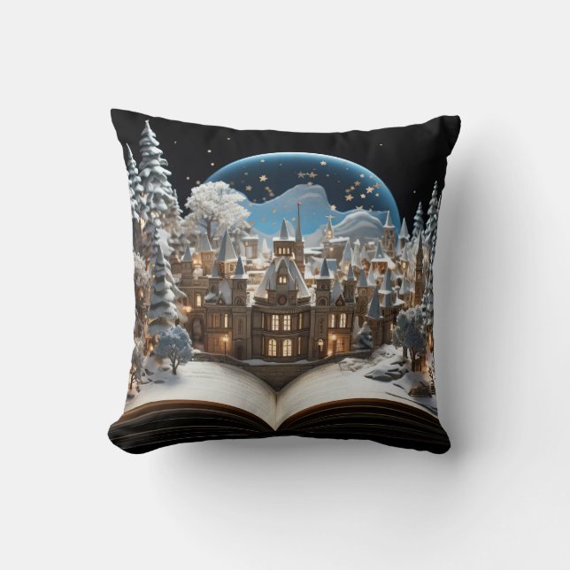 Coussin Livre de Noël Snow-Globe Village (Recto)