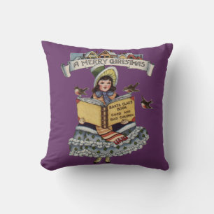 Coussin Livre de petite fille d'époque et Père Noël de Noë