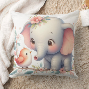 Coussin Livre d'histoire Bois Bébés Eléphant et oiseau