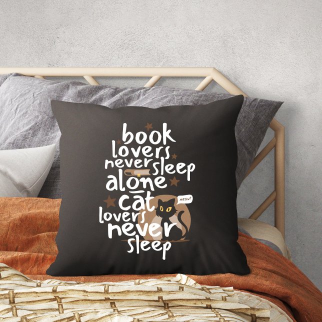 Coussin Livre et Amoureux de les chats Dormir drôle (Book and Cat Lovers Sleep Funny Throw Pillow)