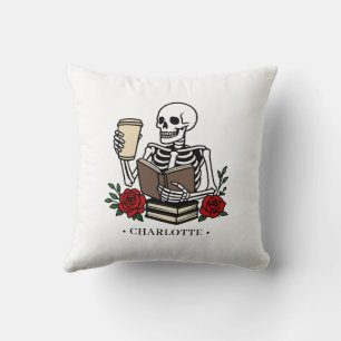 Coussin Livre et café drôle pour un squelette amateur