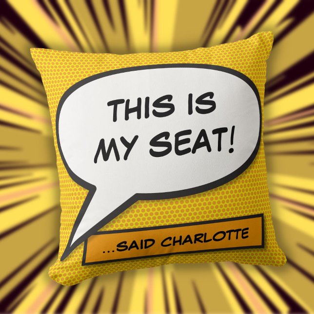 Coussin Livre humoristique de bulles vocales personnalisée (Custom Message Speech Bubble Fun Comic Book Throw Pillow)