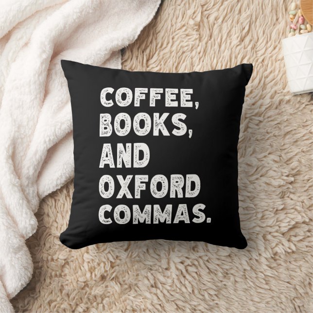 Coussin Livres À Café Et Oxford Commas Cool Enseignant Drô (Couverture)