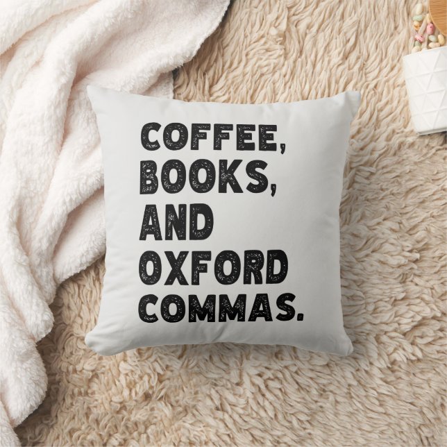 Coussin Livres À Café Et Oxford Commas Cool Enseignant Drô (Couverture)
