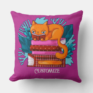 Coussin Livres Approuvés Chat Personnalisé Rose