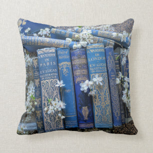 Coussin Livres bleus et fleurs