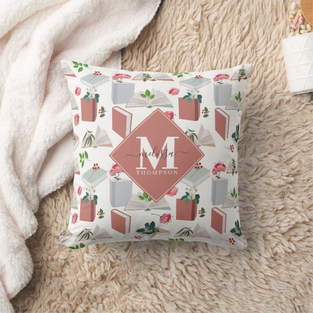 Coussin Livres Botaniques & Monogramme de Lecture de Bibli (Couverture)