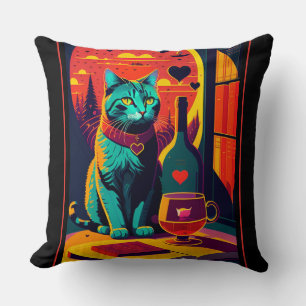 Coussin Livres Chat Sunset Et Vin