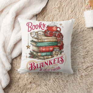 Coussin Livres Écharpes et Chocolat Chaud