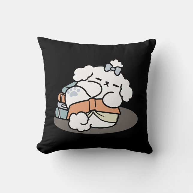 Coussin Livres et écorces - Conception de lecture de chien (Recto)