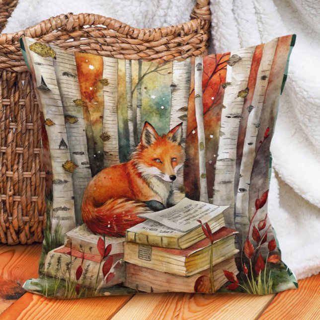 Coussin Livres rustiques Vintage Fox Woodland Automne Auto (Fox and books woodland decorator pillow)