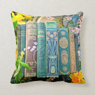 Coussin Livres Spines and Blossoms (vert)