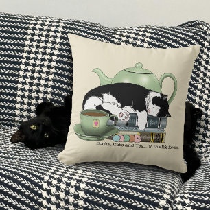 Coussin Livres Thé Chat Cute