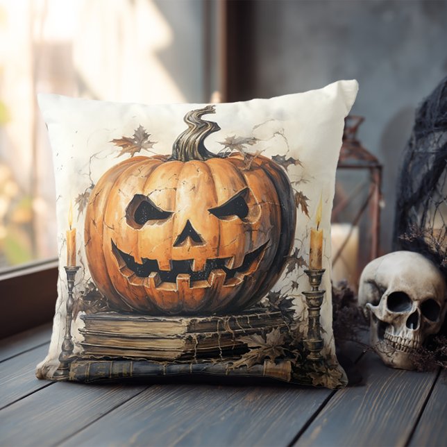 Coussin Livres vintages et JackOLantern Halloween (Spooky Halloween Pillow)