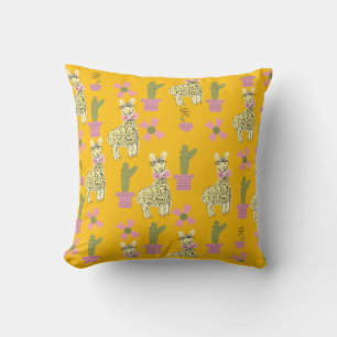 Coussin Llama Animal Gribouillis Jaune Enfants Adolescent