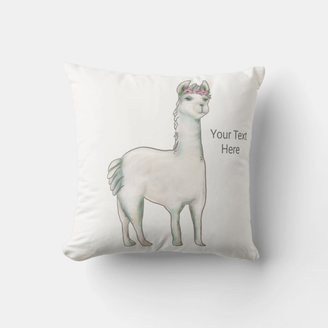 Coussin Llama avec trois mini roses roses couronne tiara. (Recto)