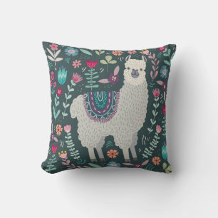 Coussin Llama florale : Doodles Vintages tirés à la main