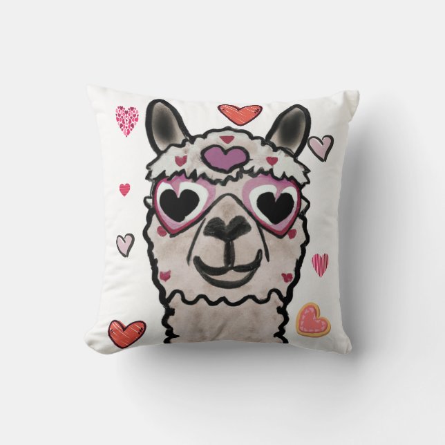 Coussin Llama Love Hearts Valentine's (Recto)