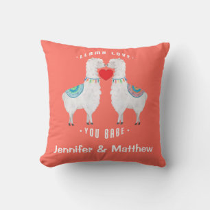 Coussin Llama Love You Babe Corail Noms de couples personn