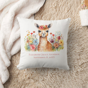 Coussin Llama personnalisée Fleur sauvage Aquarelle bébé