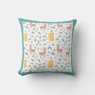 Coussin Llamas Chats Alapaca Animaux verts Boho
