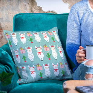 Coussin Llamas de Noël d'hiver   Vacances