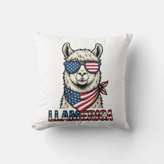 Coussin Llamerica Llama Patriotique Design Vector Vintage_ (Recto)