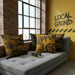 Coussin "Local Grind" Art de rue Dustr Noir et Jaune