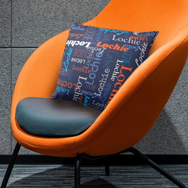 Coussin Lochie nom personnalisé bleu gris orange (Créateur téléchargé)