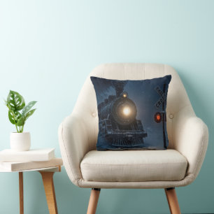 Coussin Locomotive à vapeur vintage en hiver