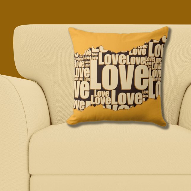 Coussin Logique Typographie Jaune Motif (Love Typography Yellow Shades Pattern Throw Pillow)